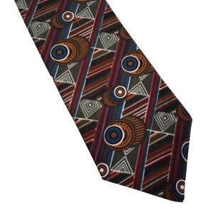 Essex Row Mens Geometric Abstract Necktie Olive Green Burgundy Blue Polyester